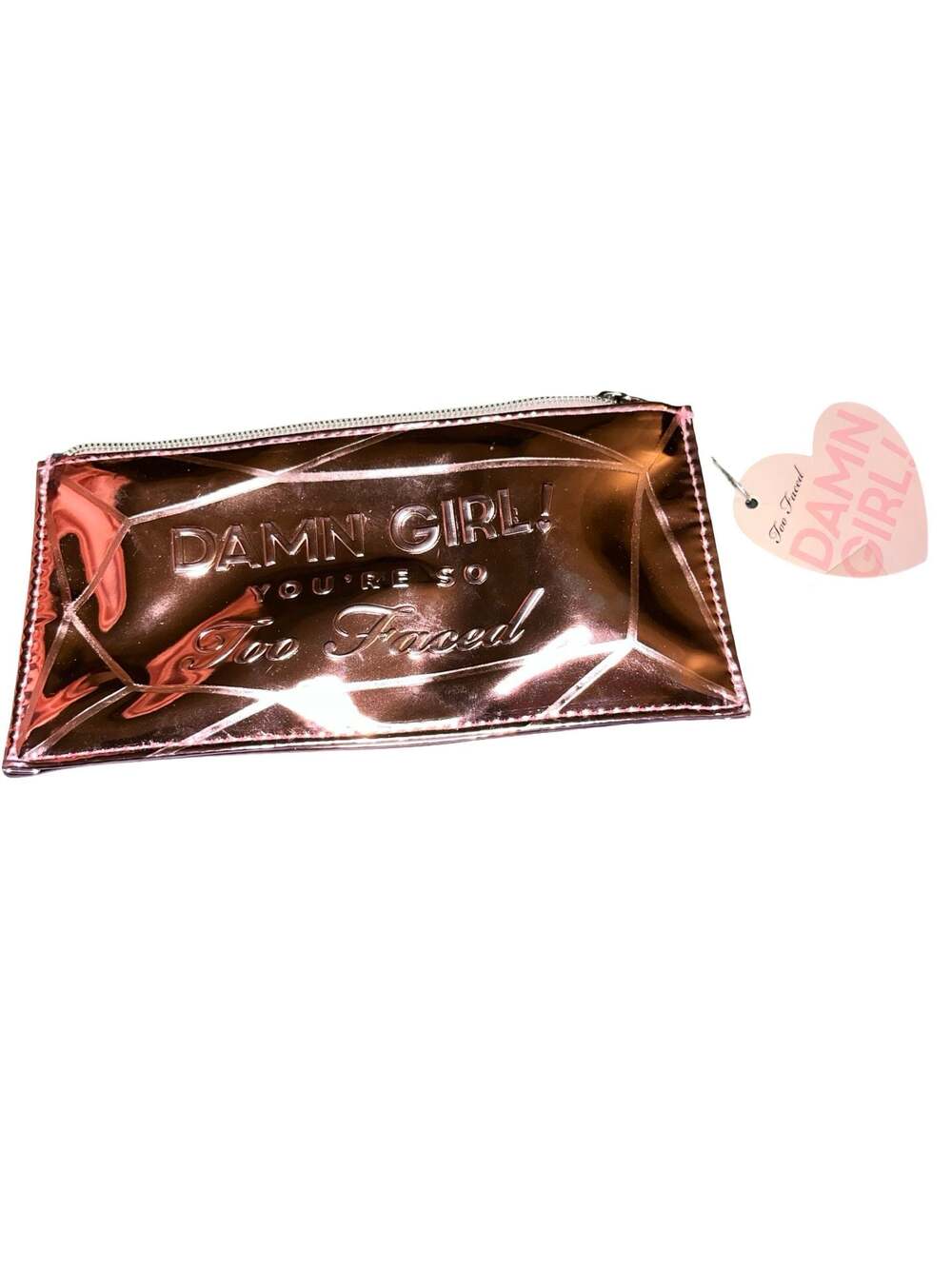 Too Faced Damn Girl! Metallic Pink Cosmetic Makeup Bag